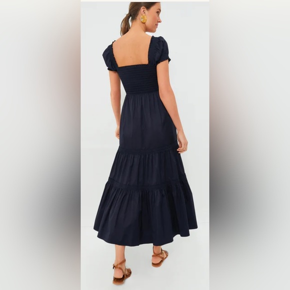 TORY BURCH Medium Navy Smocked Cotton Dress, Medium - Picture 2 of 3
